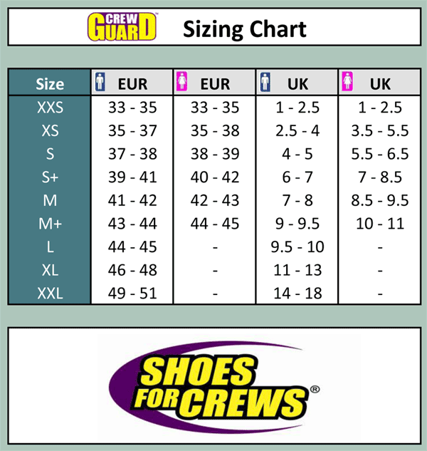 Overshoe Crews For  Crewguard (50) Black size shoes chart crews for Shoes