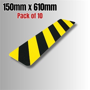 Self Adhesive Standard Hazard Black / Yellow Anti Slip Stair Tread - Pack Of 10