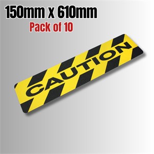 Self Adhesive "Caution" Anti Slip Stair Tread 150MM X 610MM - Pack Of 10